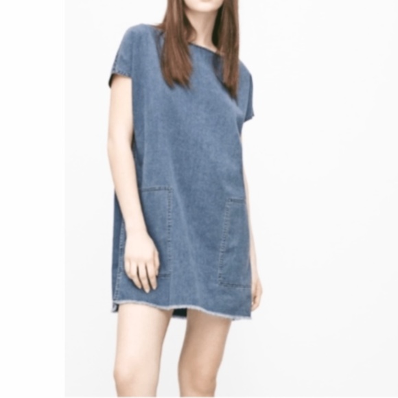 Aritzia Wilfred Free Mini Dress Nori Denim Chambray Light Wash Boxy XS - Picture 2 of 13